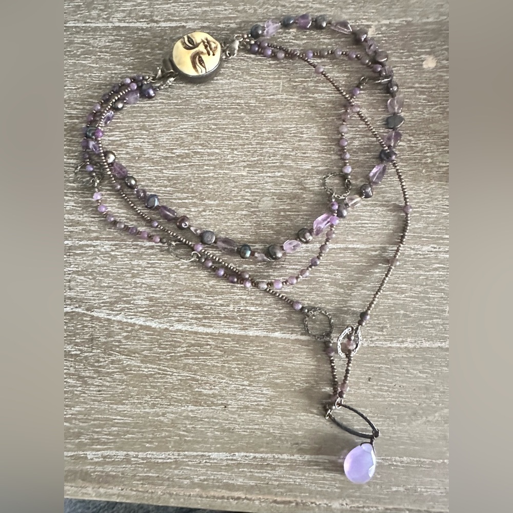 Handcrafted Three Tired Necklace with Moon Face Clasp